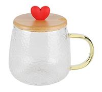 Yinhing Jolie Tasse en Verre Borosilicate de 400 Ml avec Couvercle, Cuillère en Acier Inoxydable, Idéale pour le café, le thé, le Lait, Verres élégants pour la Maison et le Bureau (#2)