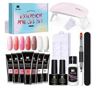 Yinhing Kit de Gel D'extension D'ongles Professionnel 7 Couleurs, Kit de Lampe LED avec Base, Couche de Finition, Brosse, Lime, 100 Formes, Solution Antidérapante pour Salon de Manucure et (01)