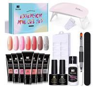 Yinhing Kit de Gel D'extension D'ongles Professionnel 7 Couleurs, Kit de Lampe LED avec Base, Couche de Finition, Brosse, Lime, 100 Formes, Solution Antidérapante pour Salon de Manucure et (07)