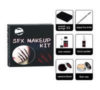 Yinhing Kit de Maquillage pour Effets Spéciaux D'Halloween, Kit de Cire de Maquillage SFX avec Fausse Eau de Cicatrice de Gel de Sang pour Cicatrices de Zombie, (Set 1 : Trousse de toilette
