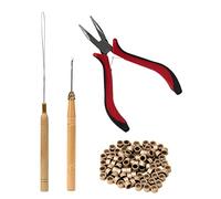 Yinhing Kit D'outils D'extension de Cheveux, 1 Pince, 2 Aiguilles à Crochet en Bois, 200 Anneaux en Silicone avec Pointe Incurvée pour Utilisation en Salon de Coiffure (brun clair)