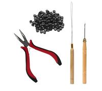 Yinhing Kit D'outils D'extension de Cheveux, 1 Pince, 2 Aiguilles à Crochet en Bois, 200 Anneaux en Silicone avec Pointe Incurvée pour Utilisation en Salon de Coiffure (BLACK)