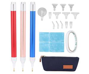Yinhing Kit Stylo LED en Alliage D'Aluminium, Outil de Perçage avec 16 | Stylos légers en alliage d\'aluminium, 3 pièces, 16 embouts de remplacement, sac de rangement adapté aux cristaux ronds,