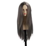 Yinhing Perruque Synthétique Lisse Blanche Argentée, Cheveux Synthétiques à Haute densité avec Raie Centrale, pour Fêtes et Vêtements de Cosplay (Gris fumé)