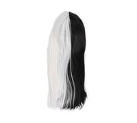 Yinhing Perruque Synthétique Longue et Lisse, Noire et Blanche, Look Tendance, avec Cheveux Chauffants à Haute Température et Bande élastique Réglable pour Cosplay, Fêtes D'Hallow