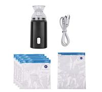 Yinhing Pompe électrique avec Sacs de Rangement sous Vide, Rechargeable, Portable avec 5 Sacs Hermétiques, Réutilisables et Hygiéniques pour Voyage et Usage Domestique (Black)