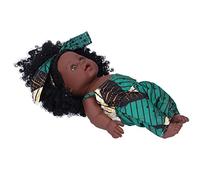 Yinhing Poupée Africaine en Peau Bou de 30cm, pour Enfants, Collectionneurs, Cheveux Réalistes Enracinés à la Main, Yeux en Acrylique, Jouet en PVC Sûr pour Fille, 11.8 (Q12.042 Vigne Vert foncé)