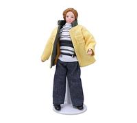 Yinhing : Poupée Miniature en Porcelaine à l'échelle 12 avec Manteau Jaune Réaliste pour Accessoires de Maison de Poupée, Figurine de Femme Mobile en Céramique pour Exposition de Collection