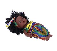 Yinhing Poupées Fille Africaine de 30Cm pour Enfants, avec Peau Bouclée, Jouet Compagnon Idéal pour Un Jeu Imaginatif (Q12.040 Salopette Batik)