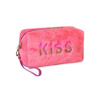 Yinhing Trousse de Maquillage en Peluche avec Fermeture éclair, Trousse de Toilette de Voyage Portable, Rangement de Cosmétiques à Main pour Le Maquillage de Voyage et Un Usage Quotidien (Rose Rouge)