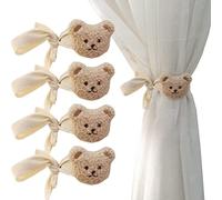 Yinitoo Embrasses pour Rideaux, 4 Pièces Attaches de Rideaux en Forme d'ours de Dessin Animé pour Enfants, Porte-Rideaux en Coton Accessoires de Rideau Decoration pour Chambre d'enfant