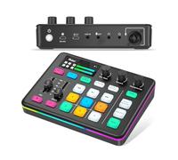 Yinker Mélangeur audio de jeu, interface audio RVB avec alimentation fantôme 48 V, Bluetooth, changeur de voix, 6 tampons sonores personnalisés pour le streaming en direct, les podcasts