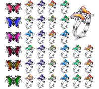 Yinkin Lot de 30 bagues d'humeur réglables à taille réglable pour enfants, filles et garçons, cadeau pour fête d'anniversaire, Noël, anniversaire, Adjustable, Métal, Agate rouge