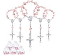 Yinkin Lot de 30 mini chapelets catholiques pour baptême, mariage, première communion avec 30 sacs en organza (bleu), Métal, cristal, organza, Corail