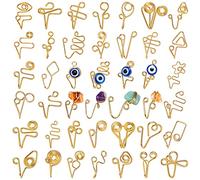 Yinkin Lot de 42 faux anneaux de nez pour non percés, doré, mauvais œil, cristal, bijoux mignons à clipser pour homme et femme