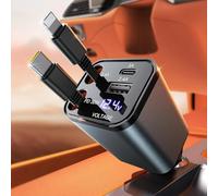 YINLAI 4 en 1 Rétractable Chargeur Voiture 69W Chargeur Voiture Allume Cigare USB C Câble Magique & Rebond Instantané Accessoires Voiture Chargeur de Voiture pour iPhone/Galaxy/iPad/Pixel, Gris