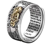 YINLANG Anneau 99 Argent PiXiu Bouddhiste Coeur Sutra pour Hommes Femmes, Feng Shui Ouverture réglable Mantra amulette Richesse Chance Cadeau
