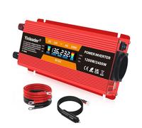 Yinleader Convertisseur de tension 1200 W/2400 W 12 V 230 V Onduleur Dual USB Power Inverter avec 1 prise de courant et écran LCD pour voiture - Rouge
