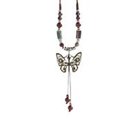 YiNLuax Collier ethnique rétro papillon en céramique fait à la main bijoux cordon réglable femme accessoire de mode, 1, Cristal, Agate