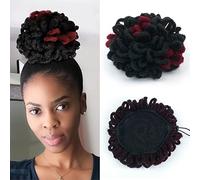 Yinmei Baibian Chignon dreadlocks, queue de cheval avec cordon de serrage, chignon en forme de pétale, postiches afro, extensions de cheveux panées, postiches à clip, postiches pour femmes noires (1B