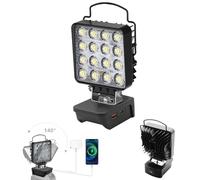 Yinniy Lumières Led Sans Fil Compatible avec Dewalt 18V/20V Lampe de Travail Alimentée Par Batterie,48W 4800Lm Portable Projecteur de Travail Lampe de Poche avec Port Chargeur Usb