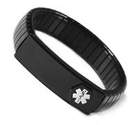 YINOX Bracelet d'alerte médicale pour Hommes ou Femmes élastique personnalisé ID Bracelet en Acier Inoxydable personnalisé, 3 cm, Acier inoxydable, 3 cm, Acier inoxydable