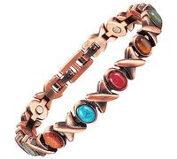 YINOX Bracelet en cuivre magnétique pour femme avec incrustation de turquoise turque avec 10 aimants néodyme - fer - bore et Boîte cadeau haut de gamme (18.5cm)
