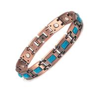 YINOX Bracelet en cuivre magnétique pour femme avec incrustation de turquoise turque avec 11 aimants néodyme - fer - bore et Boîte cadeau haut de gamme (18cm)