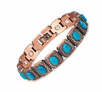 YINOX Bracelet en cuivre magnétique pour femme avec incrustation de turquoise turque avec 12 aimants néodyme - fer - bore et Boîte cadeau haut de gamme (19cm)