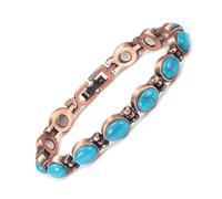 YINOX Bracelet en cuivre magnétique pour femme avec incrustation de turquoise turque avec 12 aimants néodyme - fer - bore et Boîte cadeau haut de gamme (17.5cm)