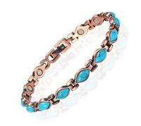 YINOX Bracelet en cuivre magnétique pour femme avec incrustation de turquoise turque avec 12 aimants néodyme - fer - bore et Boîte cadeau haut de gamme (18cm)