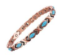 YINOX Bracelet en cuivre magnétique pour femme avec incrustation de turquoise turque avec 19 aimants néodyme - fer - bore et Boîte cadeau haut de gamme (18cm)