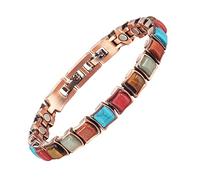 YINOX Bracelet en cuivre pour femme, bracelet magnétique en cuivre pur avec 20 aimants et pierres turques colorées