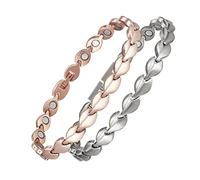 YINOX TAC-0088S & TAC-0088R Lot de 2 bracelets de cheville magnétiques en titane pour femme avec aimant et grain de cuivre 24 cm