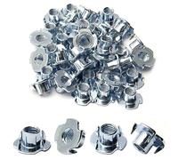 Yinpecly Lot de 50 écrous en T 3/8-16 en acier au carbone plaqué zinc, longueur du corps de 7/16", écrous aveugles en T à 4 griffes, inserts filetés pour bois, supports d'escalade, armoires, meubles