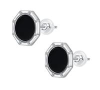 Yinsen Boucles d'oreilles Femme en Argent Sterling 925 Bijoux boucles d'oreilles onyx rondes noires pour hommes femmes cadeaux d'anniversaire saint-valentin - boucles d'oreilles hypoallergéniques