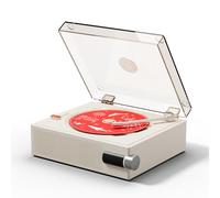 Yintiny Lecteur CD avec haut-parleurs, blanc crème, couvercle en acrylique transparent, rechargeable, cadeau de festival pour décoration d'intérieur