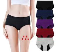 Yintry Culotte menstruelle pour Femme avec 4 Couches de Protection étanche - sous-vêtement menstruel Taille Moyenne à Flux Lourd Lot de 5 Slips en Coton
