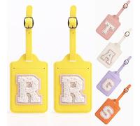 Yintry Étiquettes de bagage en cuir PU à 26 lettres, protection de la vie privée avec nom et carte d'identité, localisez rapidement les bagages, sacs et valises, essentiels de voyage, paquet de 2