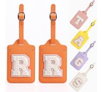 Yintry Étiquettes de bagage en cuir PU à 26 lettres, protection de la vie privée avec nom et carte d'identité, localisez rapidement les bagages, sacs et valises, essentiels de voyage, paquet de 2