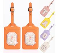 Yintry Étiquettes de bagage en cuir PU à 26 lettres, protection de la vie privée avec nom et carte d'identité, localisez rapidement les bagages, sacs et valises, essentiels de voyage, paquet de 2