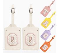 Yintry Étiquettes de bagage en cuir PU à 26 lettres, protection de la vie privée avec nom et carte d'identité, localisez rapidement les bagages, sacs et valises, essentiels de voyage, paquet de 2