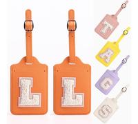 Yintry Étiquettes de bagage en cuir PU à 26 lettres, protection de la vie privée avec nom et carte d'identité, localisez rapidement les bagages, sacs et valises, essentiels de voyage, paquet de 2