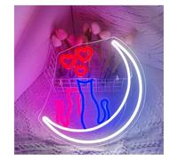 yinung lampe néon Lampe néon décorative « Chat amoureux de la lune » pour chambre d'enfant, salle jeux ou club, 33 x cm