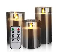 Yinuo Candle Bougies LED sans flamme vacillantes, fausse mèche en cire véritable, flamme mobile sans mèche, bougies pilier fonctionnant à piles, effet verre, pour festival, mariage (Gris)