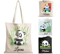 YINYIFANS Sac en Toile à Nom Personnalisé, Tissu Panda,Sac Fourre-Tout Réutilisable,Cadeau Pour Enfants,étudiants,Amis,Mamans,Demoiselles D'honneur(Style H)