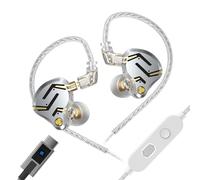 Yinyoo KZ ZS12 Pro 2 Ecouteurs Filaires USB C IEM Gaming 1DD+5BA Écouteurs Gaming Son HiFi IEM avec Câble USB-C Détachable pour Audiophiles, Gamer (Argenté, avec Micro)