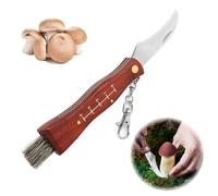 YINZZTRY couteau à champignons avec brosse, Couteau de poche pour champignons, Couteau Pliant d'extérieur avec Manche en Bois, Avec Porte-Clés, pour Cueilleurs de Champignon