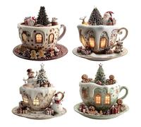 Yiohejy Lot de 4 tasses à café en acrylique pour sapin de Noël, décoration à suspendre, décoration pour chevet, bibliothèque, sac fourre-tout