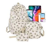 Yiohejy Sac à dos avec nœud pour femme, sac d'école, sac à dos à motif nœud, sac à dos mignon, léger et grande capacité, pour les voyages, l'école touristique en plein air, blanc, Refer to description